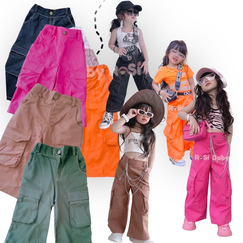 Quần ống rộng túi hộp cho bé gái