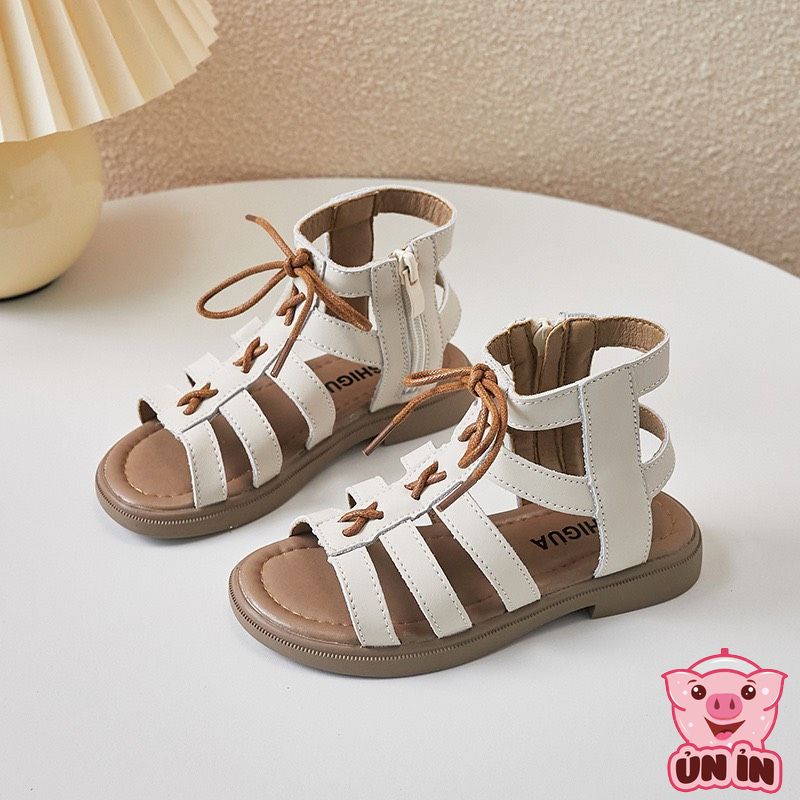 Dép quai hậu cho bé gái, Sandal chiến binh khóa kéo phối dây thắt xinh xắn đế chống trơn trượt cho bé B11