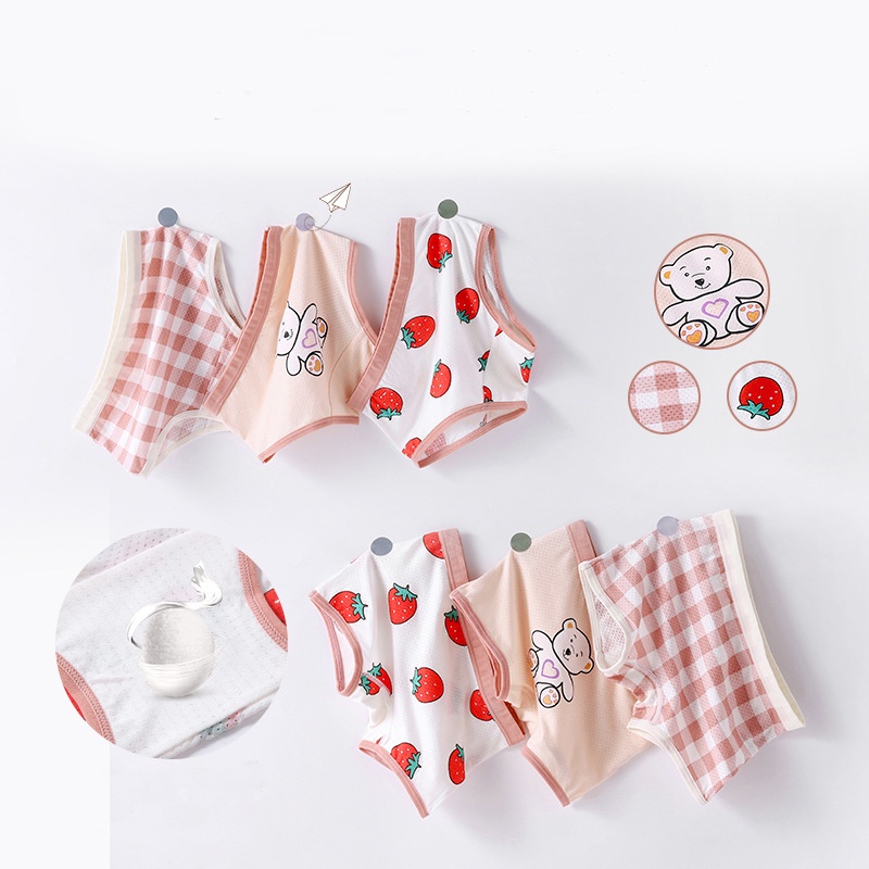 Bộ 3 Quần Lót Cotton In Họa Tiết Hoạt Hình Cho Bé Gái