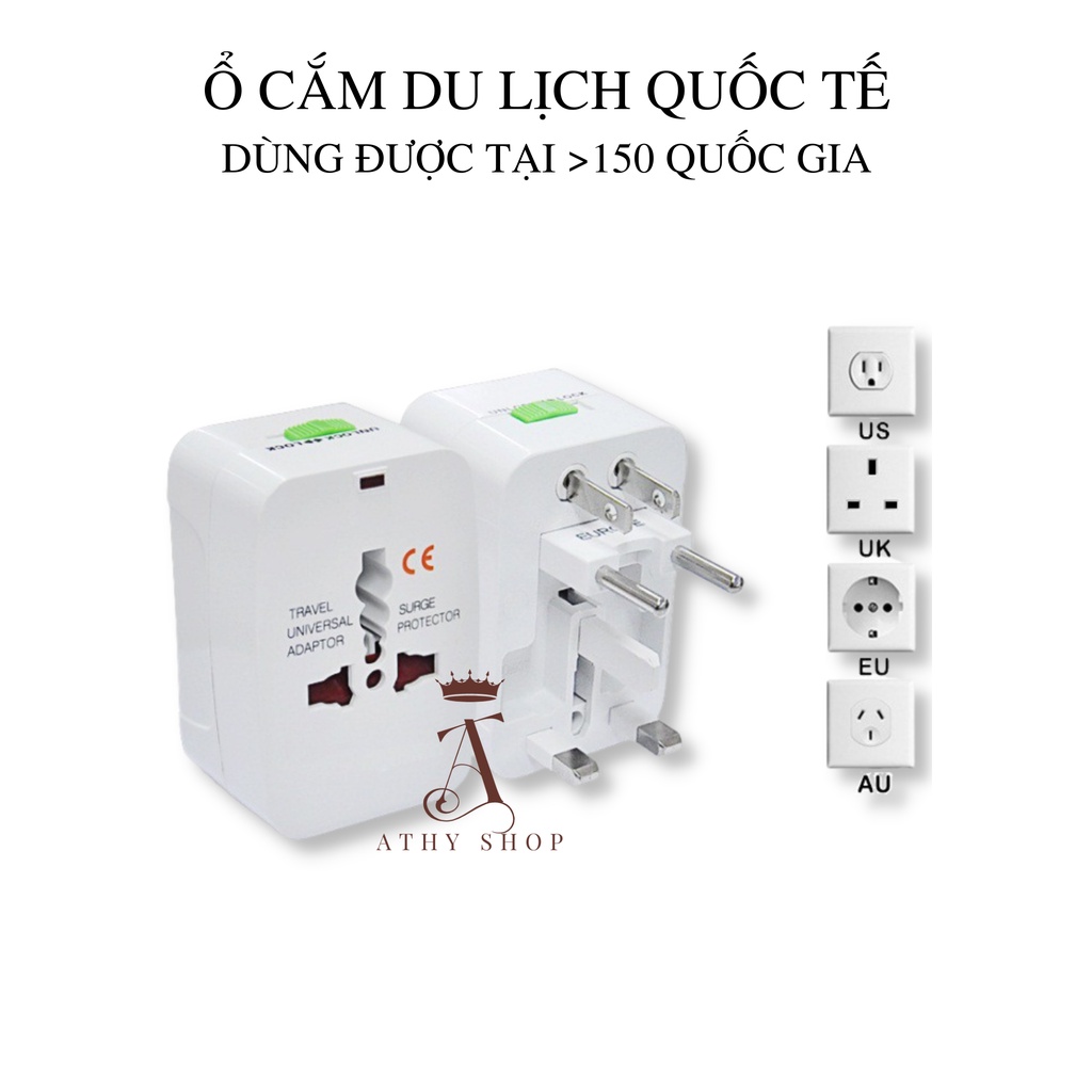Ổ CẮM ĐIỆN DU LỊCH QUỐC TẾ phích cắm chuyển đổi đa năng nhiều dùng nhiều quốc gia singapore nhật mỹ úc anh thái 2 3 chấu