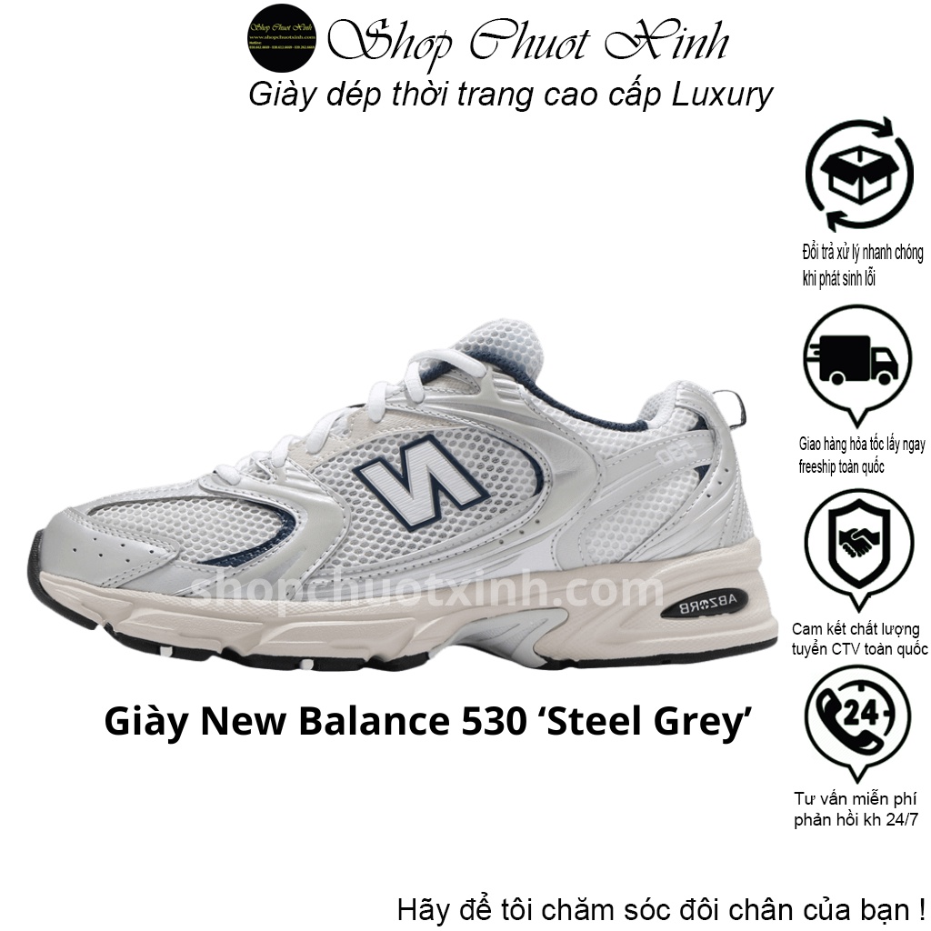 Giày Newbalance_530 Retro steel Grey/NB 530 Xám Bạc full bill box