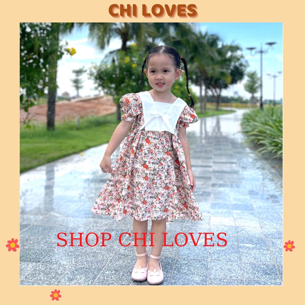 Váy cho bé gái 8-32kg thiết kế cổ thuyền CHI LOVES. Đầm cho bé gái chất cotton mát mẻ v4