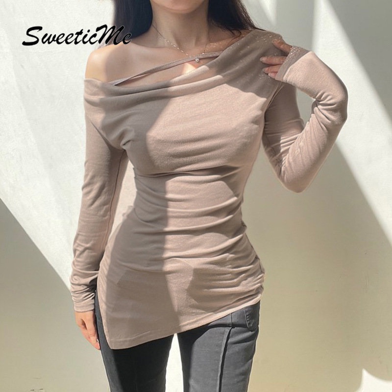 Áo Thun Tay Dài Cổ Tròn Màu Trơn Dáng Ôm Thời Trang 2023 Dành Cho Bạn Nữ