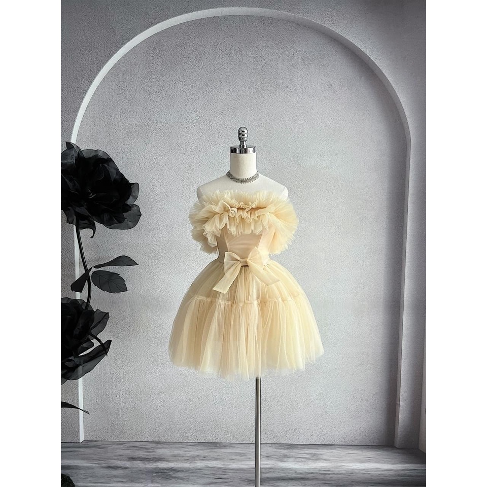 Đầm tiểu thư dáng xòe đi chơi ,đầm công chúa thiết kế cúp ngực phối tưa rưa chất lưới mềm, nhẹ dễ thương