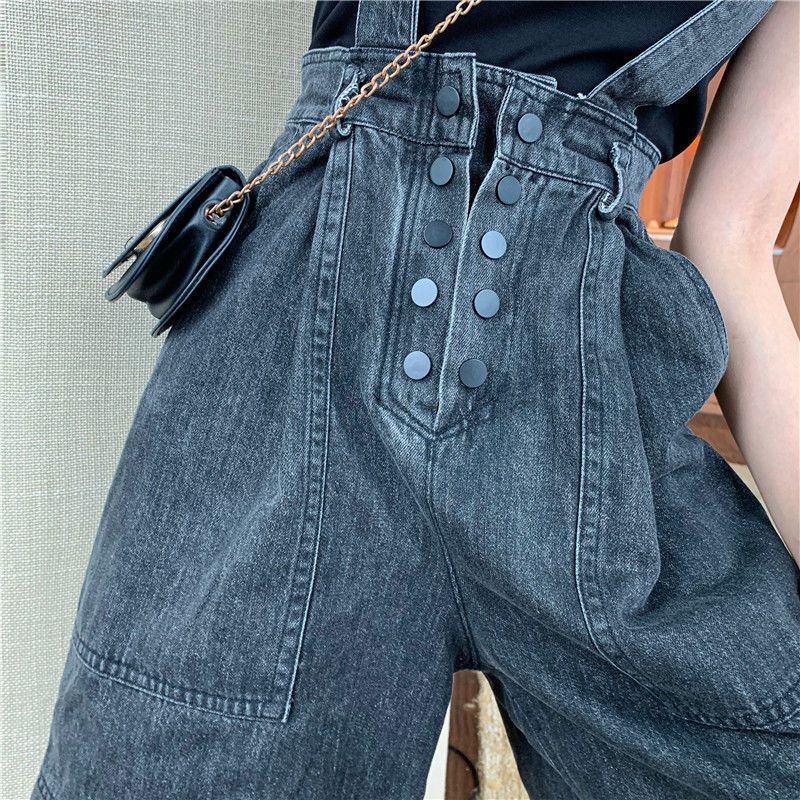 Quần Yếm Denim Lưng Cao Ống Rộng Thời Trang Hàn Quốc