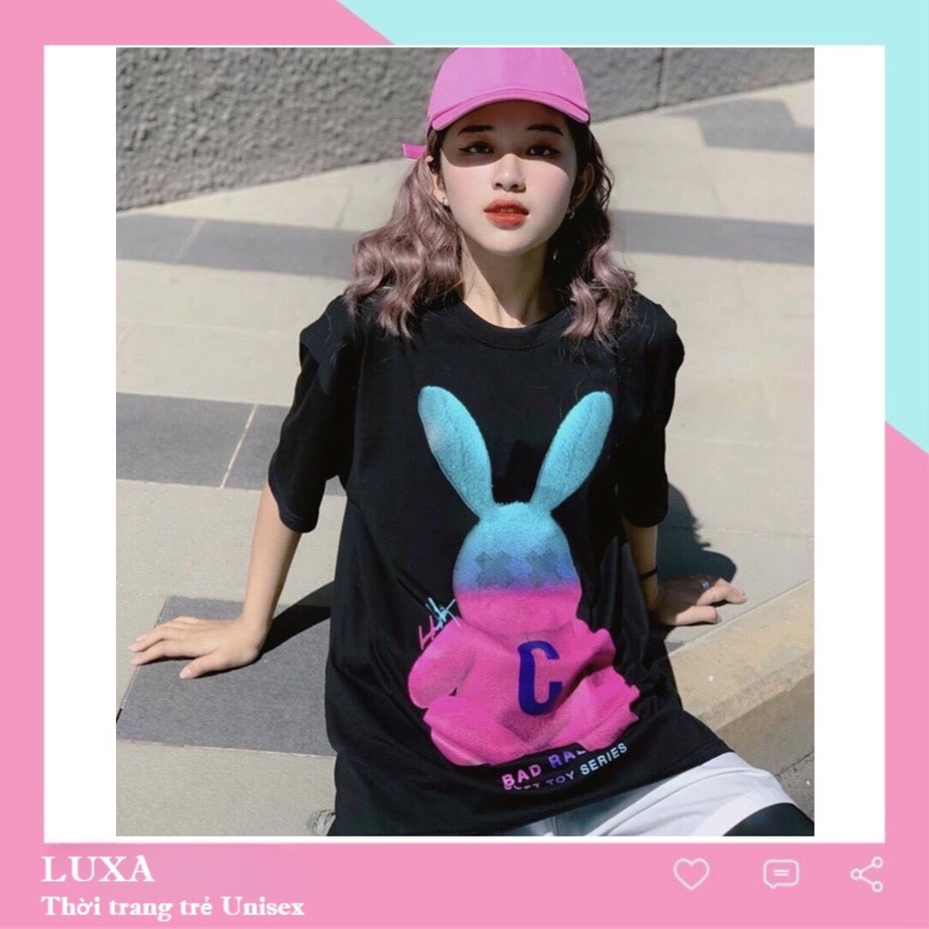 Áo Thun Tay Lỡ Unisex Form Rộng Thỏ Nâu Luxa, Áo Phông Nam Nữ Ulzzang