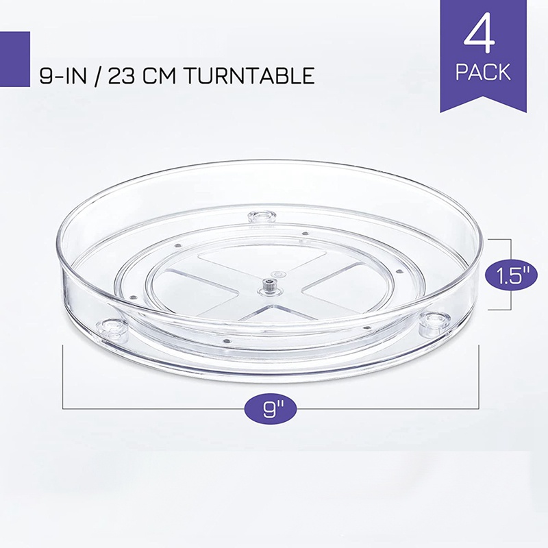 Bộ 4 Giá Xoay Trong Suốt 9 Inch Chống Trượt Dùng Cho Tủ Lạnh Nhà Bếp