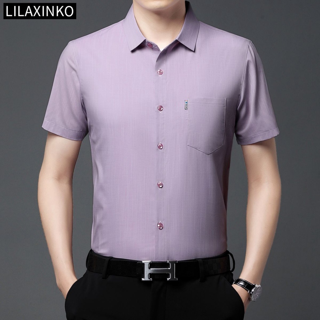 Áo Sơ Mi Cotton Ngắn Tay Họa Tiết Kẻ Sọc 5 Màu Tùy Chọn Thời Trang Cho Nam