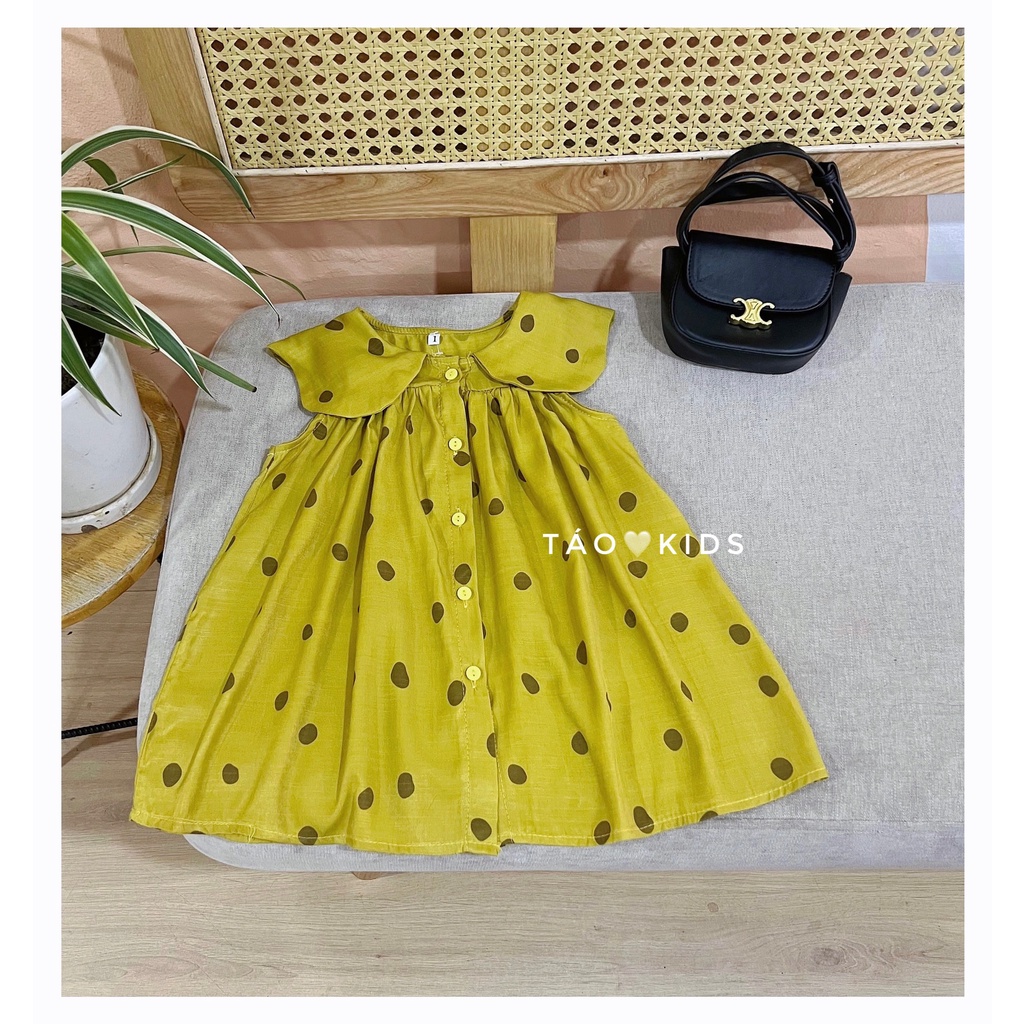 Váy Vàng Chấm Bi Thời Trang Nhẹ Nhàng Nữ Tính - Đầm Thiết Kế Dáng Chữ A Cho Bé