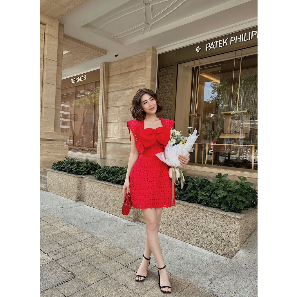 Đầm Ren Đính Nơ Hoa 4 Màu