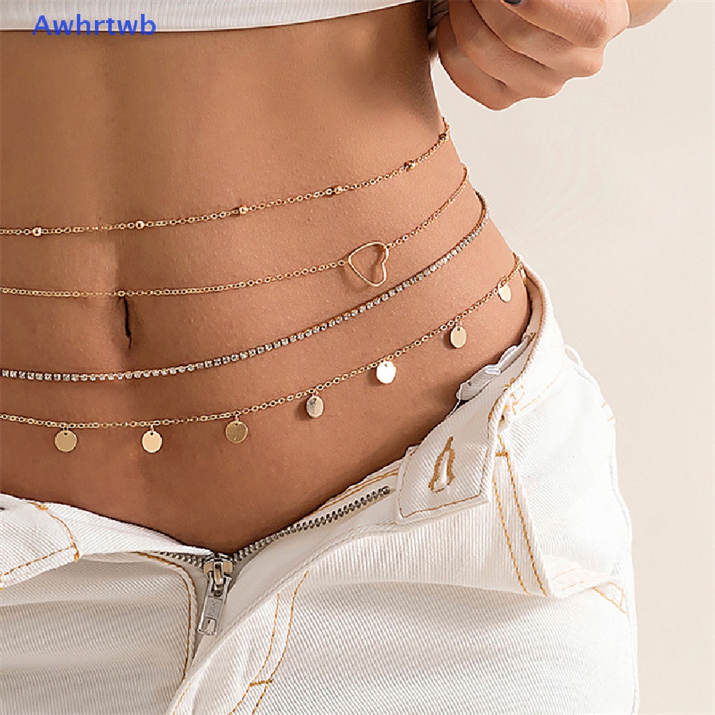 Dây Chuyền Đeo Hông Nhiều Lớp Mặt Trái Tim Đính Đá Pha Lê Phong Cách Boho Thời Trang Cho Nữ Mới