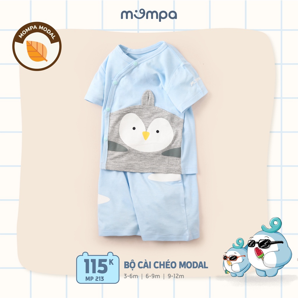 Bộ quần áo cộc tay cho bé cài cúc chéo từ 3 tháng - 12 tháng Mompa chất vải modal 4 màu lựa chọn MP 213