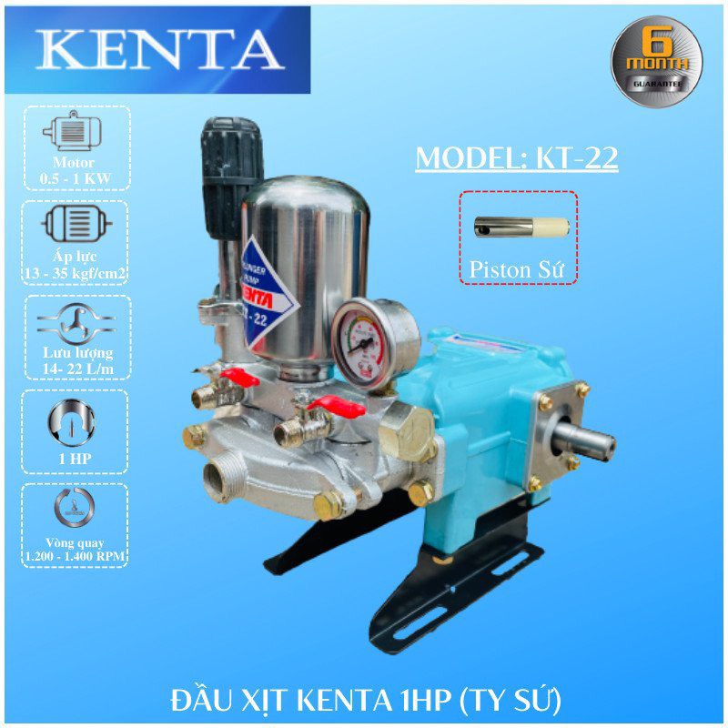 Máy phun xịt áp lực ty sứ KENTA KT-22 1HP dùng cho phun thuốc trử sâu và tưới tiêu nông nghiệp,rửa xe. BH 6T