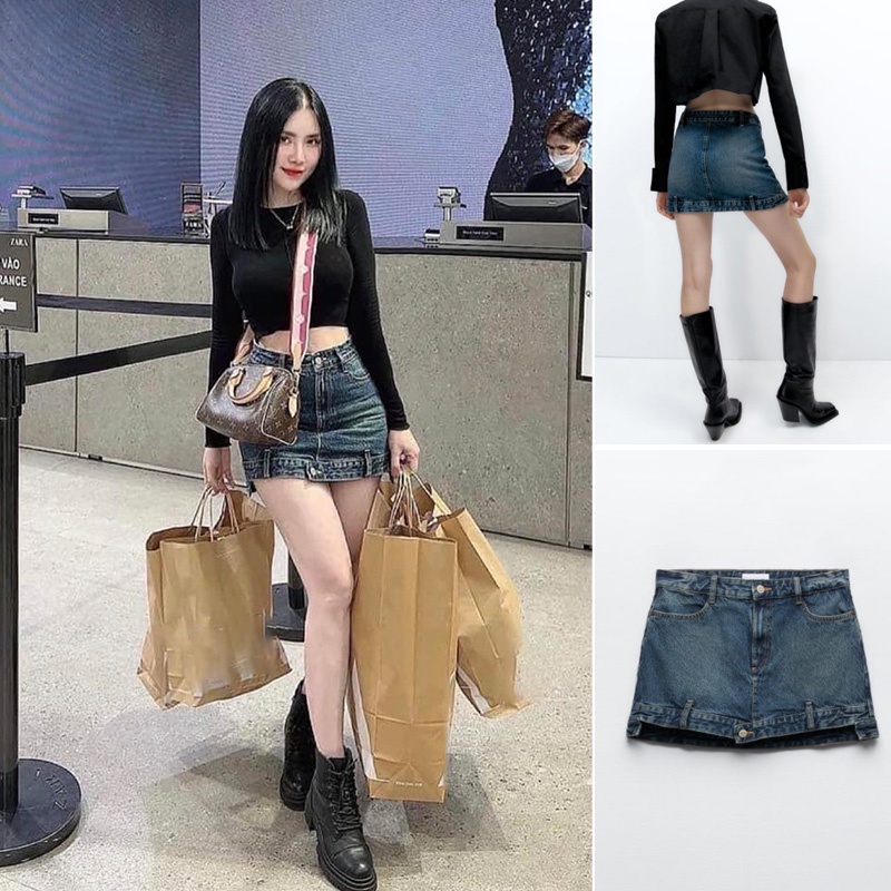 Zara Chân Váy denim mini Lưng Cao Ôm Dáng Phong Cách retro Âu Mỹ Thời Trang Thu Đông 224365291
