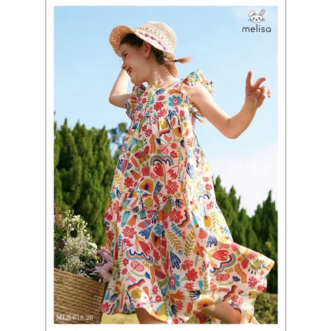 Đầm Melisa bé gái 3 tầng tay cánh tiên bé gái