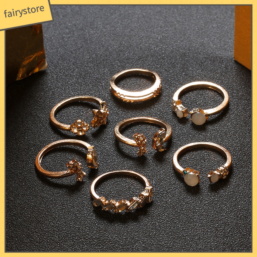 Set 1 / 7 Nhẫn Hở Đính Đá Lấp Lánh Chống Mài Mòn Thời Trang Cho Nữ