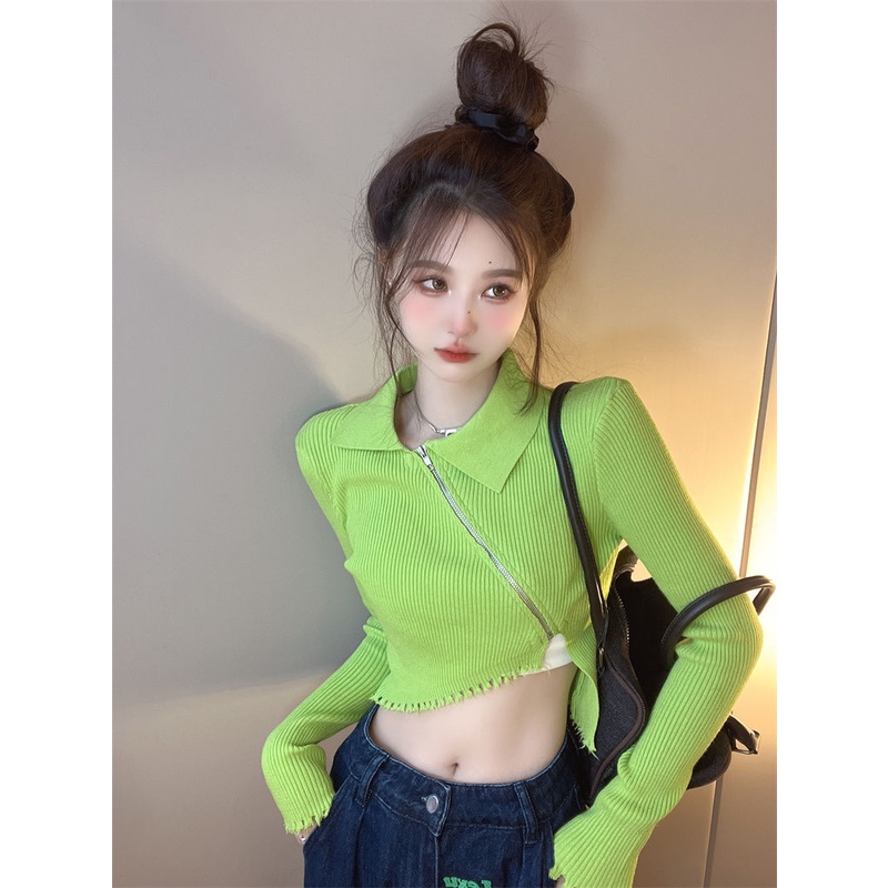 COZOK Áo sweater Dài Tay Phối Khóa Kéo Thời Trang Dành Cho Nữ