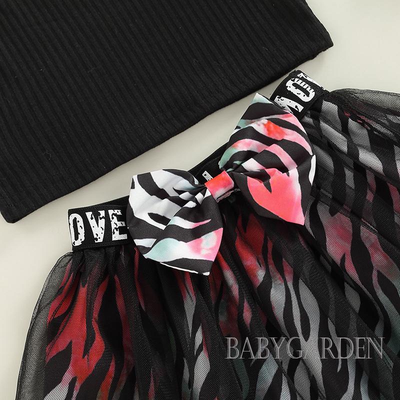 Set Áo Hai Dây Dệt Kim In Chữ + Chân Váy Lưới Thời Trang Cho Bé Gái 6 Tháng-4 Tuổi