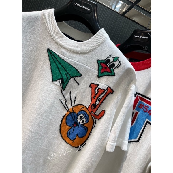 Áo phông len - Louis Vuitton - LV Monogram Comics Intarsia Tee Short knit máy bay hoạt hình NewSS2023