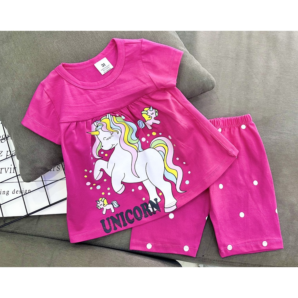 Bộ tay ngắn quần đùi lửng Babydoll thun Cotton 4 chiều cho bé gái size nhí 8-20kg- đồ bộ cho bé - pikakids