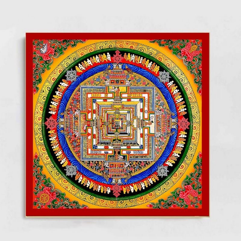 Tranh mandala Kalachakra ép gỗ bo viền 40x40cm