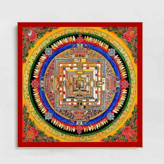 Tranh mandala Kalachakra ép gỗ bo viền 40x40cm