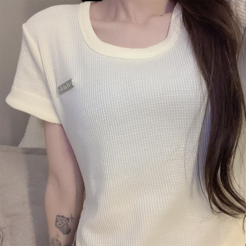 Áo thun XINLANYASHE ngắn tay màu trơn lưng cao thời trang dành cho nữ