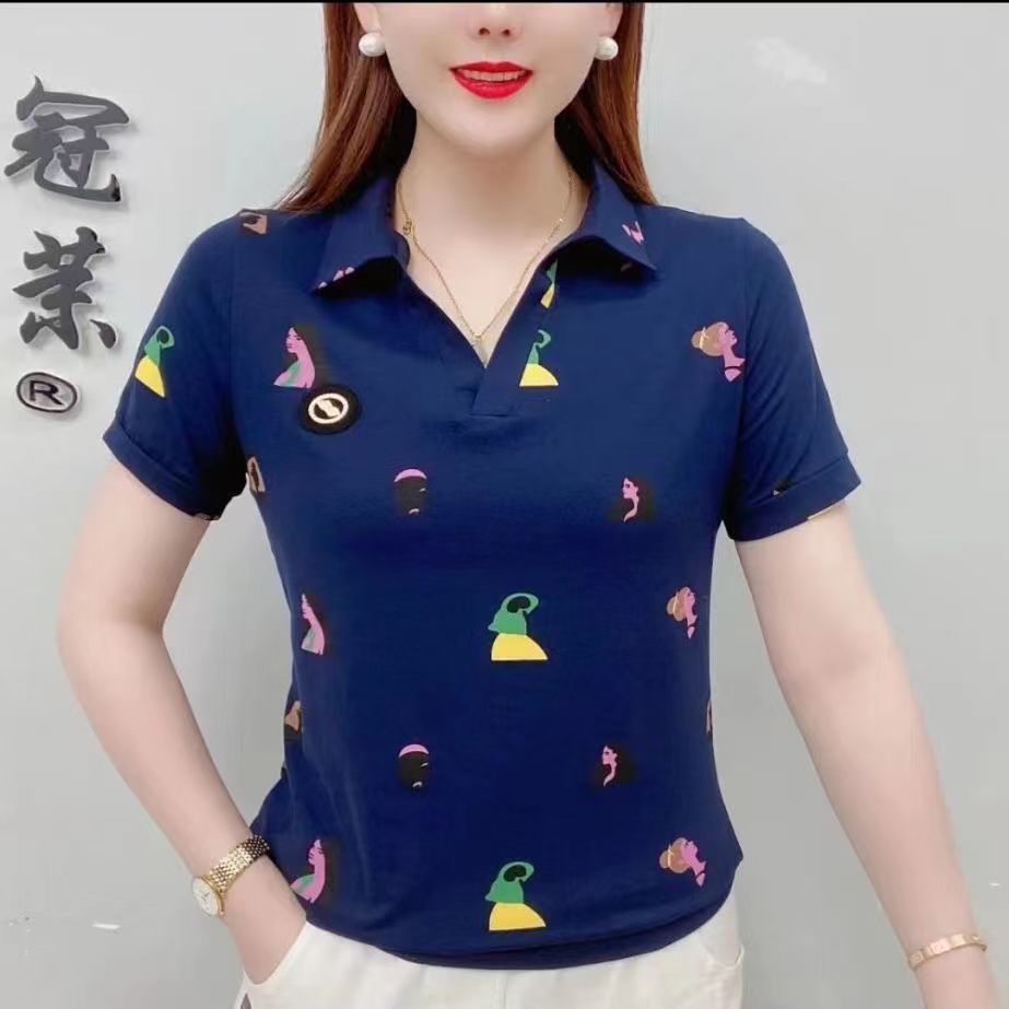 Áo Thun polo Ngắn Tay Phong Cách Hàn Quốc Mới Cho Phụ Nữ Trung Niên