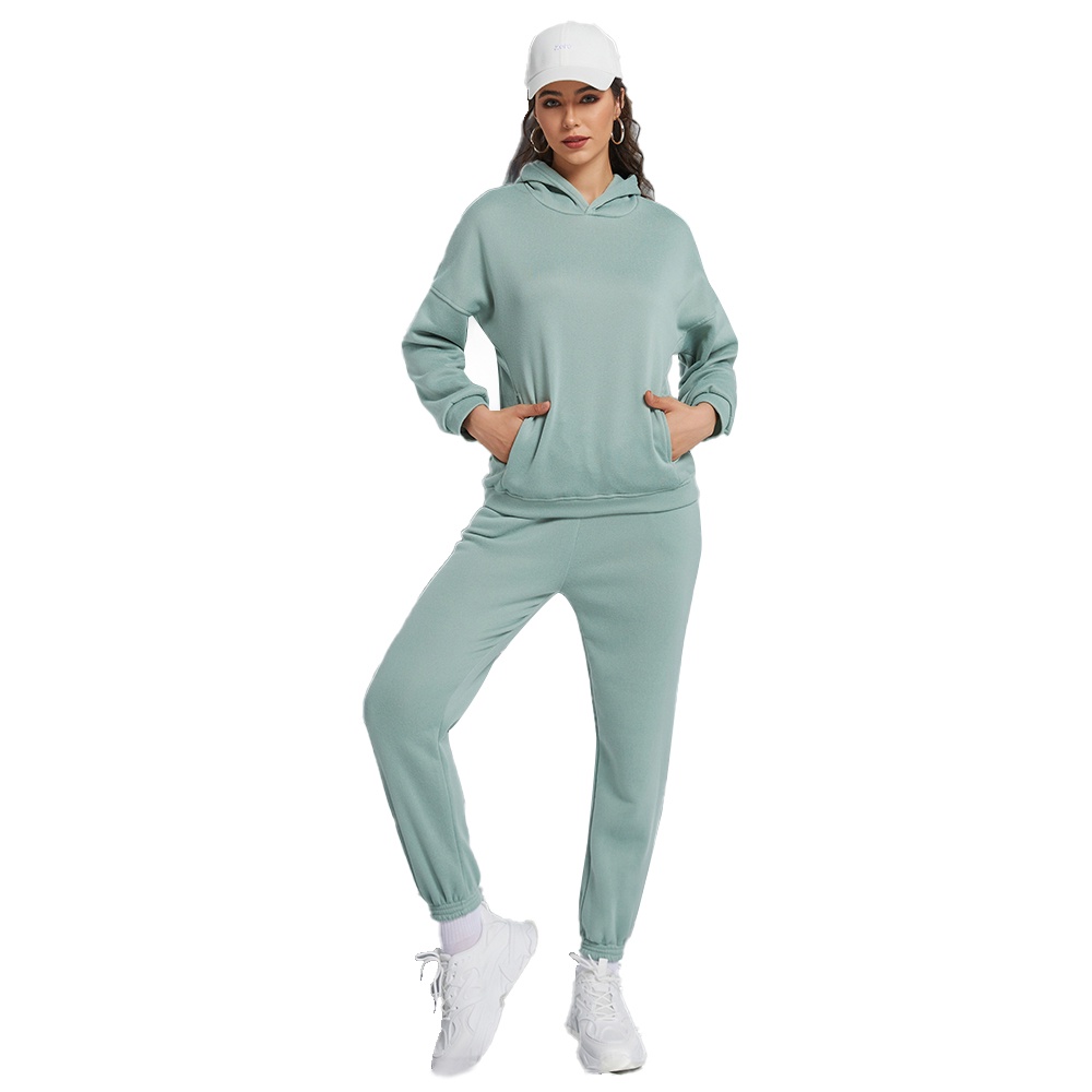 Bộ áo Hoodie trơn Lovito + quần dài màu xanh lá