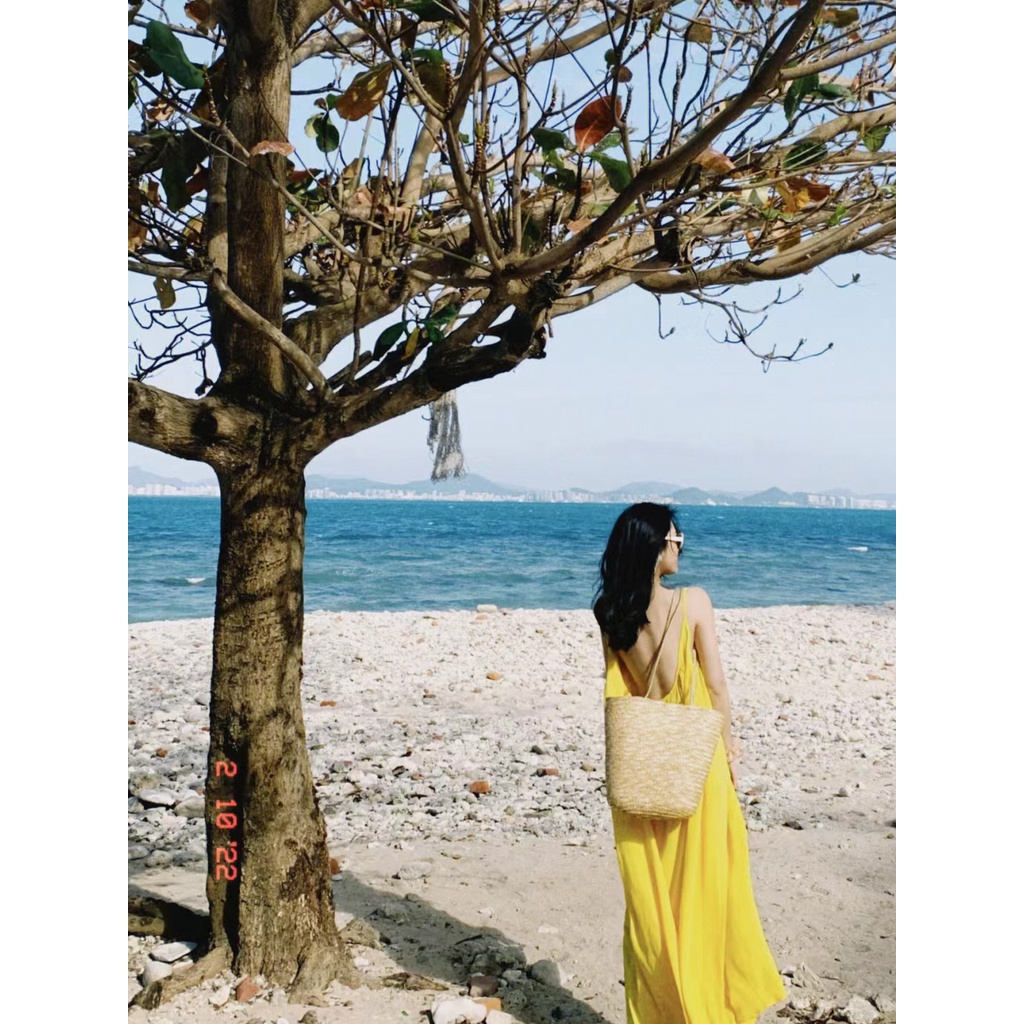 Váy maxi màu vàng hở võng lưng cực xinh - MS202