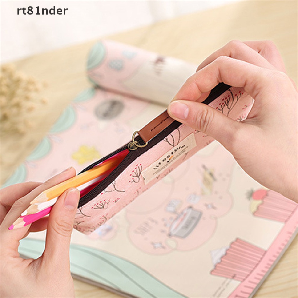 Rt Túi Đựng Bút Bằng Vải Canvas Họa Tiết Hoa Đáng Yêu Có Khóa Kéo