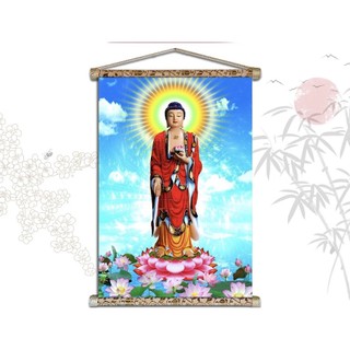 Tranh Phật A Di Đà chất liệu LỤA KIM SA