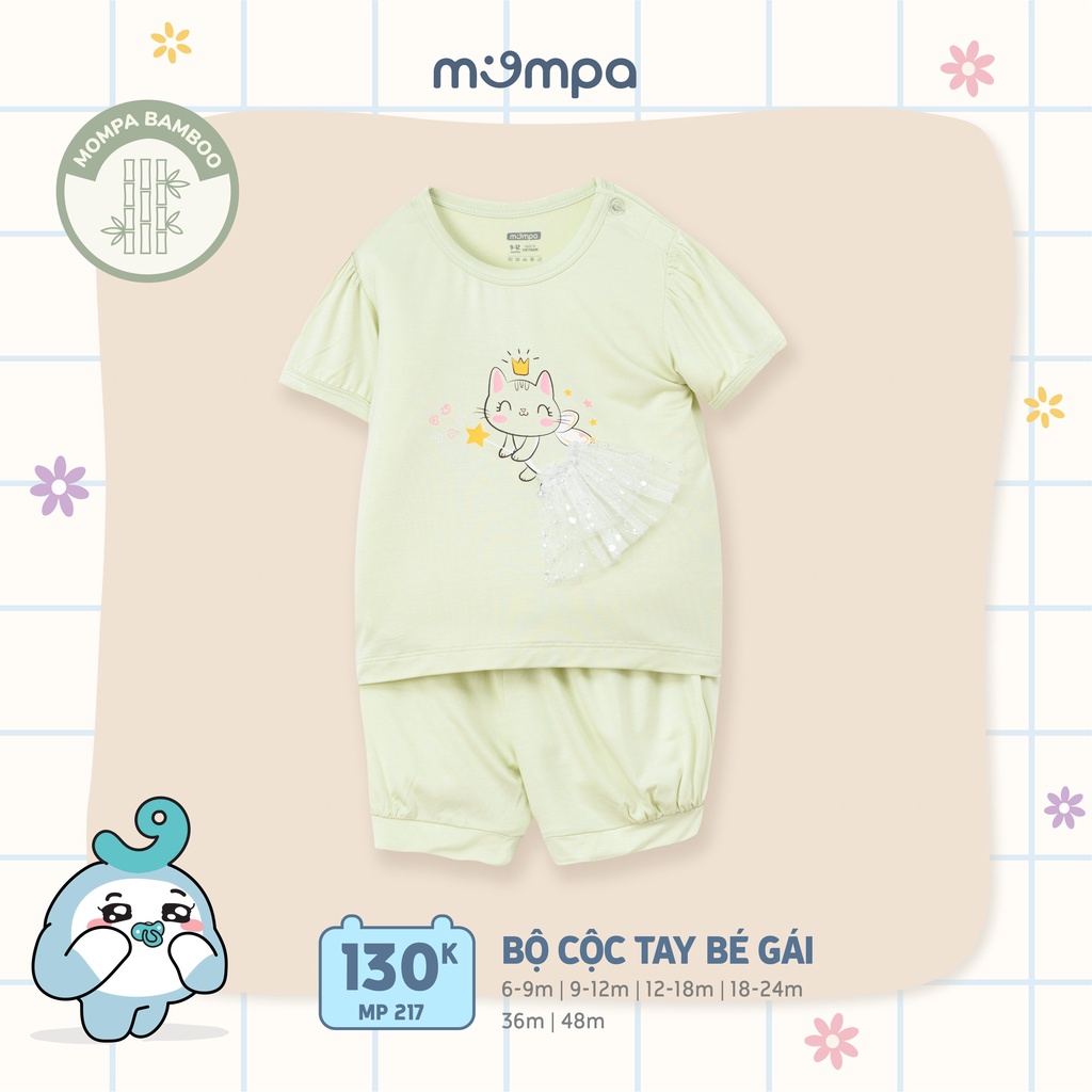 Bộ quần áo cộc tay cho bé gái từ 6 tháng đến 4 tuổi Mompa chất vải sợi tre 3 màu lựa chọn MP 217
