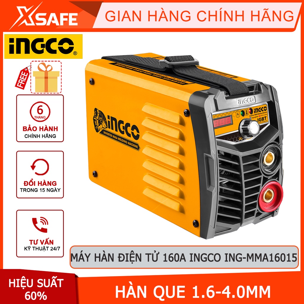Máy hàn điện tử INGCO ING-MMA16015 công nghệ IGBT Inverter, kích thước que hàn 1.6-4.0mm kèm nhiều phụ kiện hàn