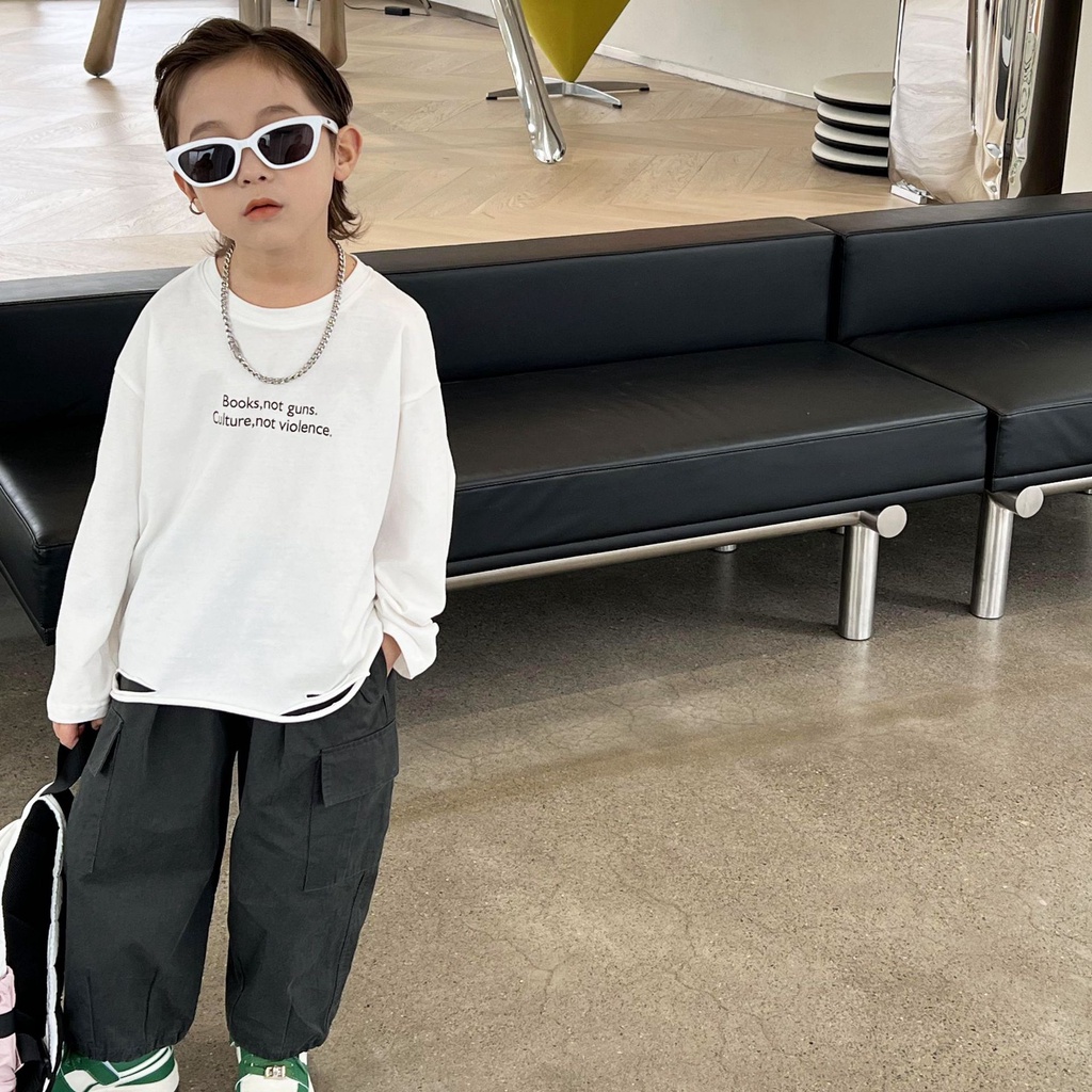 Áo thun dài tay bé trai rách gấu A252 size 90-140, quần áo trẻ em quảng châu cao cấp