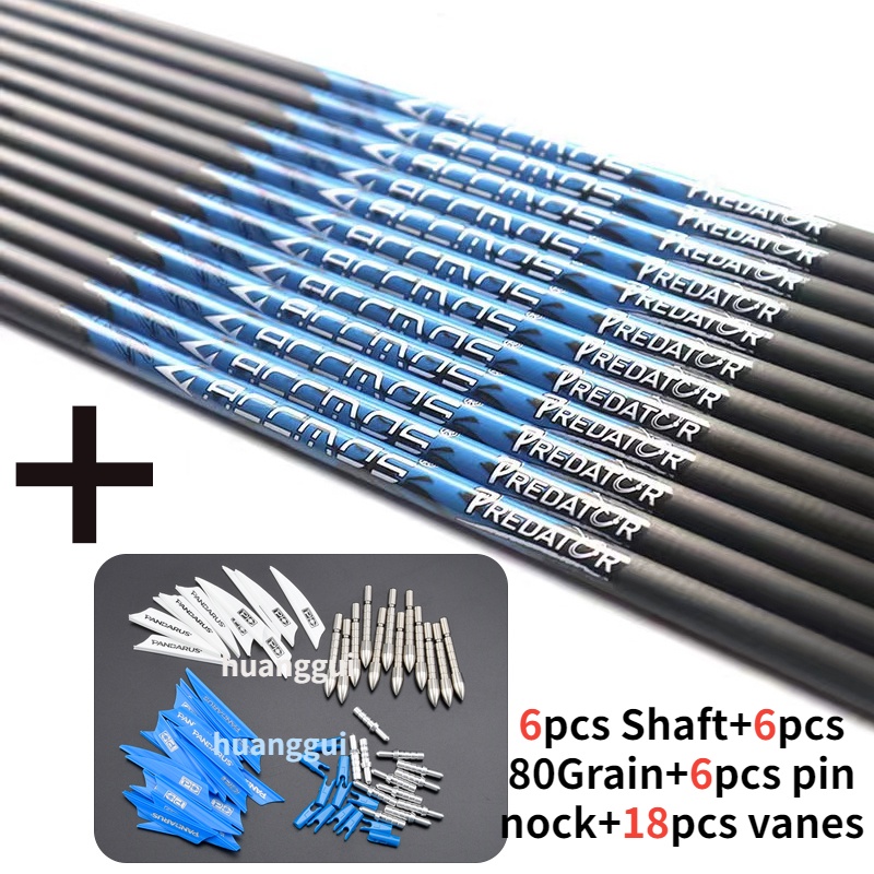 Set 6 Trục Mũi Tên 32 '' Spine 300-1500 ID 4.2mm Bằng Carbon + 6 Mũi Tên + Trục Gõ + Vòng Gõ + Trục Mũi Tên Màu Hồng