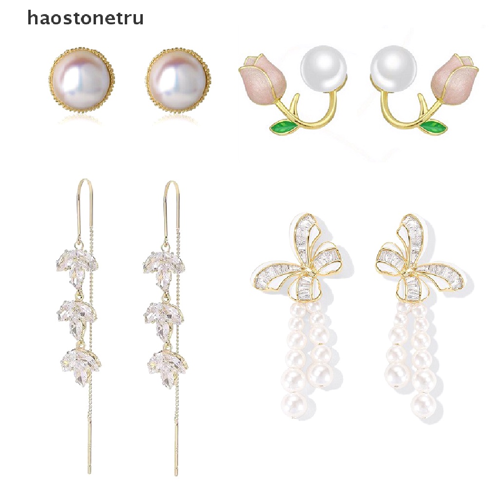 1 Đôi Khuyên Tai Dáng Dài Đính Đá Zircon / Ngọc Trai Hình Hoa Phong Cách Cổ Điển Thời Trang Cho Nữ