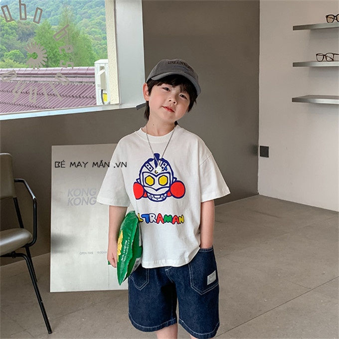 Áo Thun Cotton Ngắn Tay In Hoạt Hình Ultraman Phong Cách Hàn Quốc Thời Trang Mùa Hè Dành Cho Bé Trai