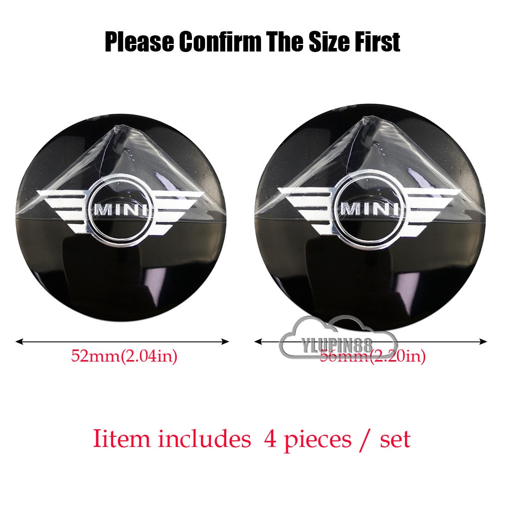 Set 4 Miếng Dán 52mm 56mm Trang Trí Trục Bánh Xe Hơi Mini Cooper S JCW Clubman Countryman R53 R52 R55 R50 F56