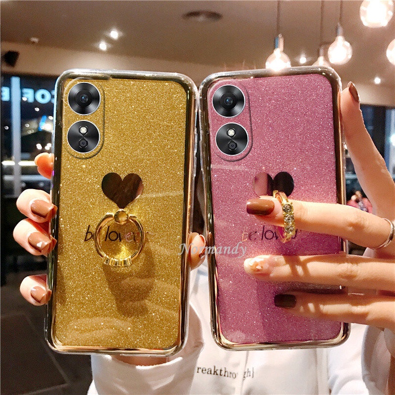 Ốp Điện Thoại Cứng Trang Trí Kim Tuyến Viền Mạ Vàng Hình Trái Tim Cho OPPO A78 Reno8 T Reno 8T 5G 4G 2023
