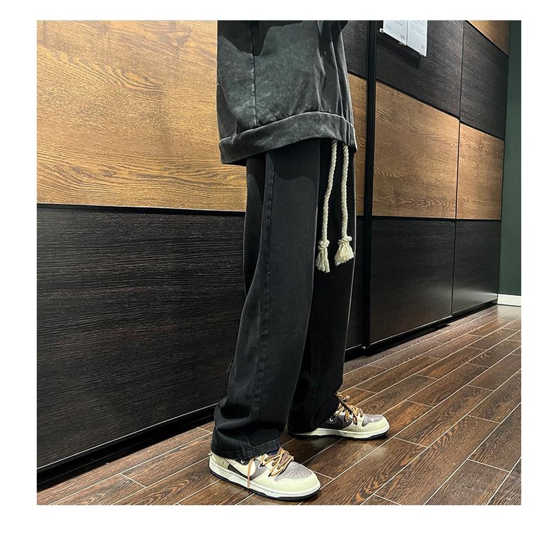 Quần Jeans Dài Lưng Thun Co Giãn Màu Cà Phê Phong Cách Âu Mỹ Thời Trang Cho Nam