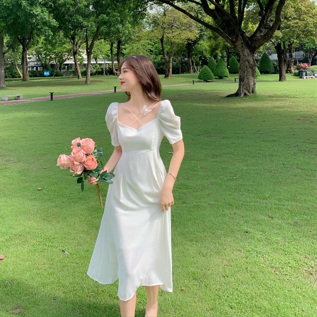 Maxi đi biển dự tiệc, đầm váy công chúa cổ vuông dáng dài sang chảnh Lee Shop