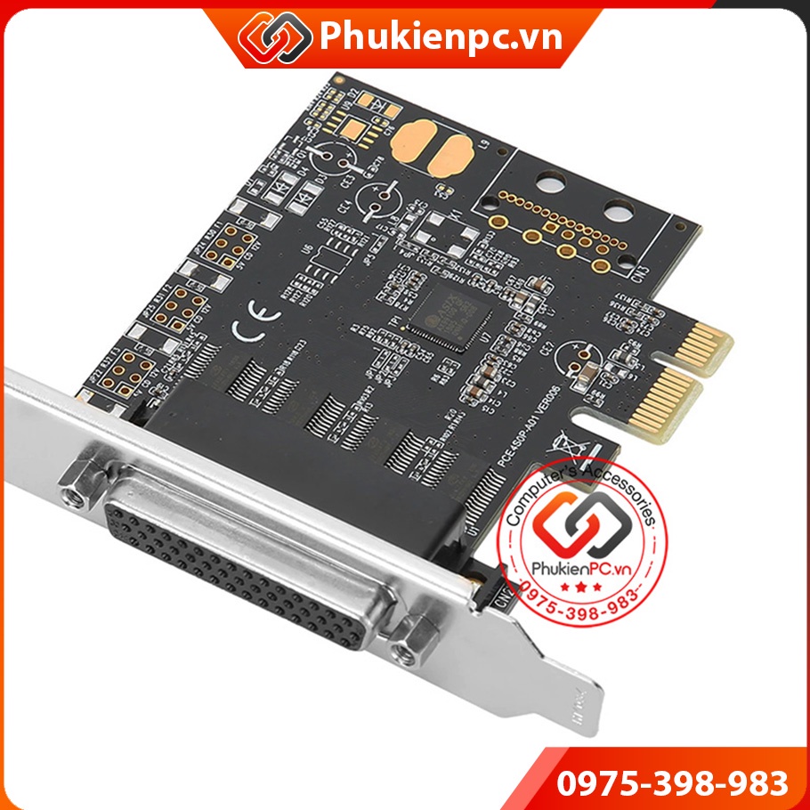 Card mở rộng PCIE ra 4 COM RS232 Win XP 7 10 11 chip AX99100. Cho máy tính PC kết nối Cáp DB9, máy công nghiệp CNC, POS