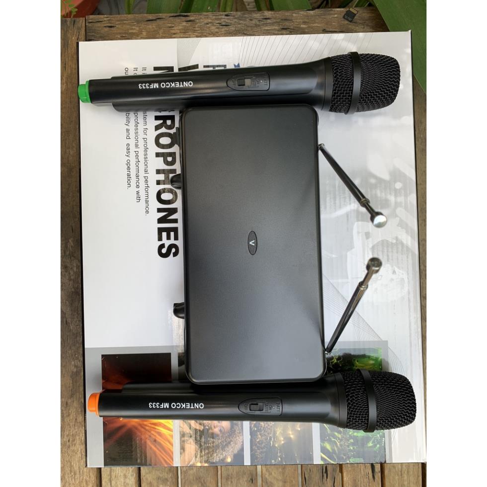 Bộ micro karaoke ONTEKCO MF333 đầu thu 2 anten sóng VhF chống hú - lọc âm tốt, Hàng chính hãng