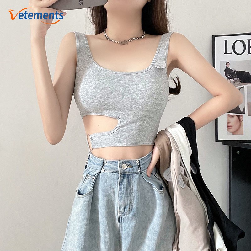 Áo Tank Top Không Tay / Áo Lót Cotton Dệt Kim Mỏng Khoét Lỗ Ôm Dáng Thời Trang Gợi Cảm Cho Nữ