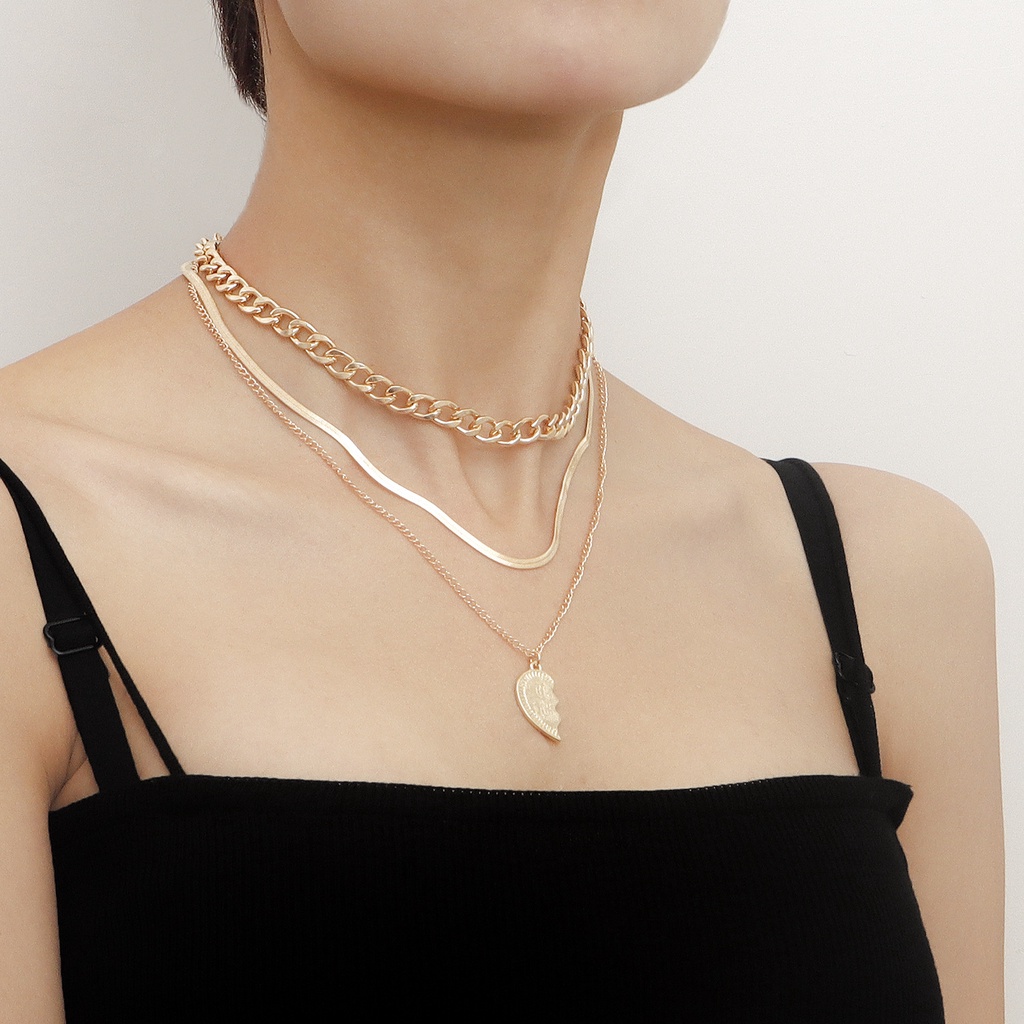 Vòng Cổ Choker Nhiều Lớp Mặt Trái Tim Thời Trang Cho Nữ