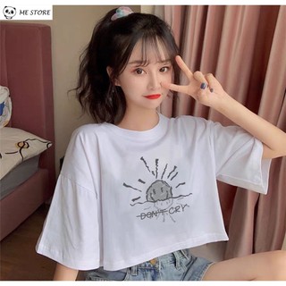 Áo thun croptop ngắn tay in hình don't cry form rộng dáng rộng chất liệu 100% cotton