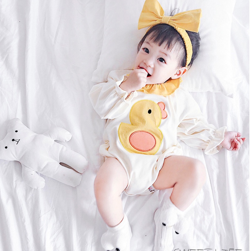 Bộ Áo Liền Quần Phối Ren In Hoạt Hình Dễ Thương Cho Bé