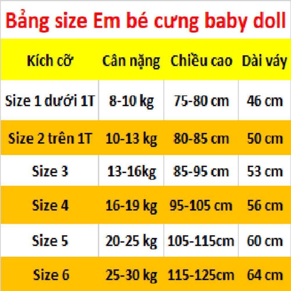 Váy bé gái Babydoll nhiều màu dễ thương xinh xắn, chất cotton thô mềm mát, bé hoạt động thoải mái