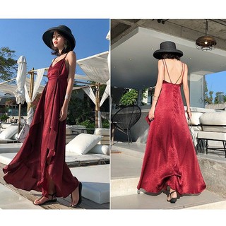 Đầm maxi tiểu thư hở lưng sang chảnh đầm nữ váy nữ Đ75